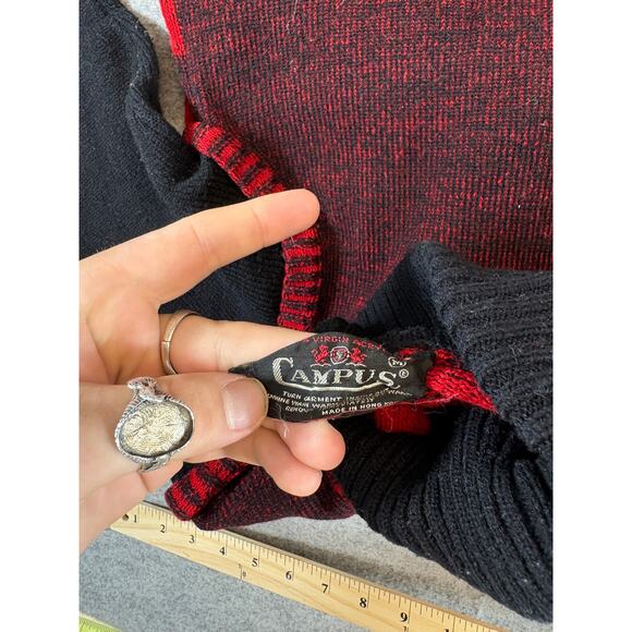 Vintage 90s Campus Square Block Turtleneck Sweater Womens Medium Red Black Knit - Picture 4 of 6